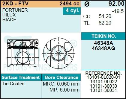 Поршень двигателя TEIKIN 46348AG 0.50 (4шт/упак)