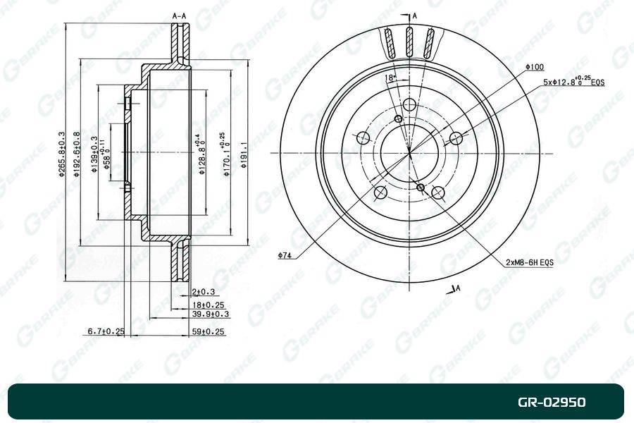 Диск тормозной вентилируемый G-brake  GR-02950