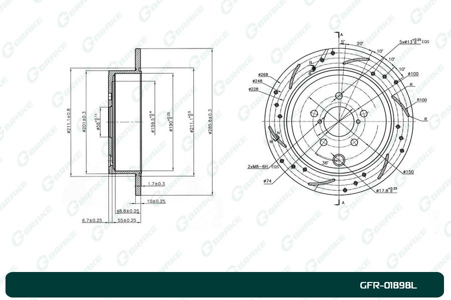 Диск тормозной перфорированный G-brake GFR-01898L левый