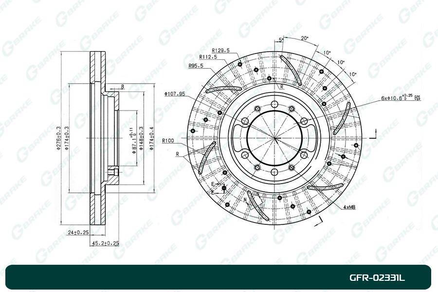 Диск тормозной перфорированный вентилируемый G-brake GFR-02331L левый