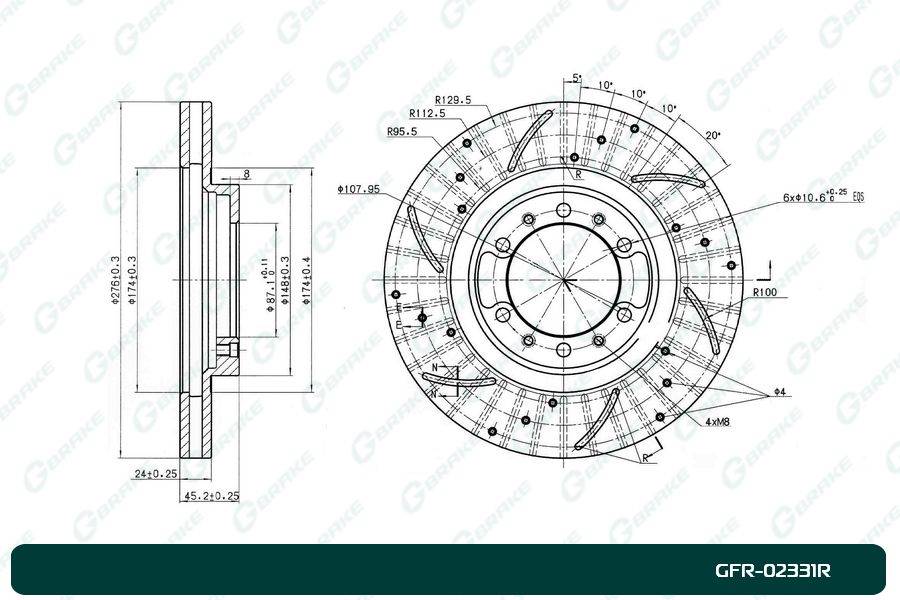 Диск тормозной перфорированный вентилируемый G-brake GFR-02331R правый