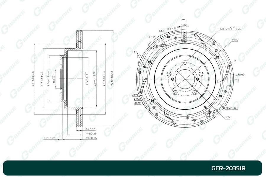 Диск тормозной перфорированный вентилируемый G-brake GFR-20351R правый