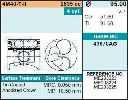 Поршень двигателя TEIKIN 43670AG STD (4шт/упак)