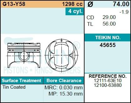 Поршень двигателя TEIKIN 45655 STD (4шт/упак)