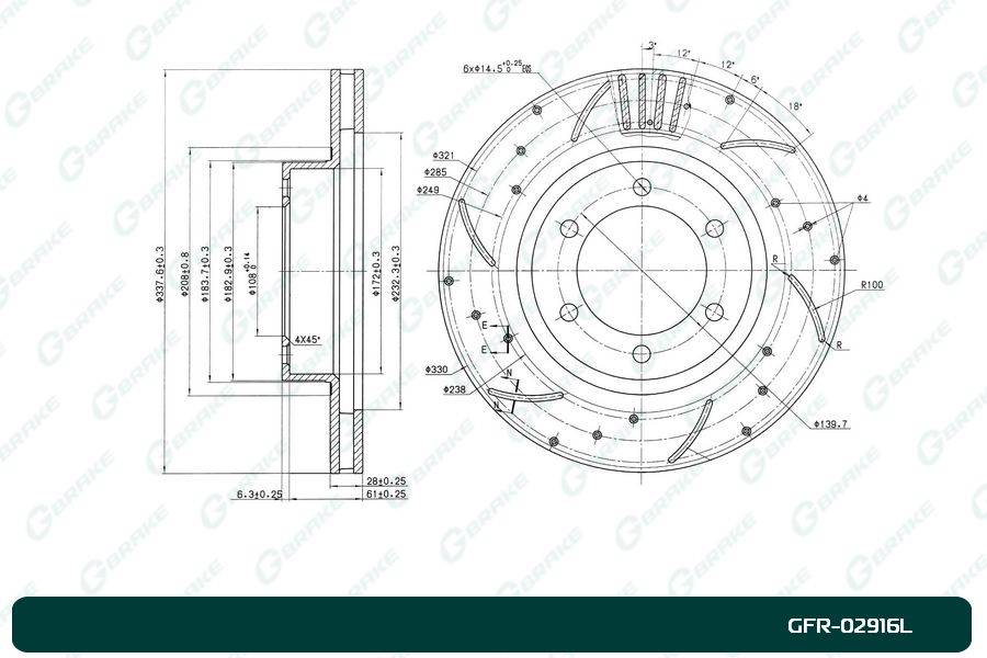 Диск тормозной перфорированный вентилируемый G-brake GFR-02916L левый