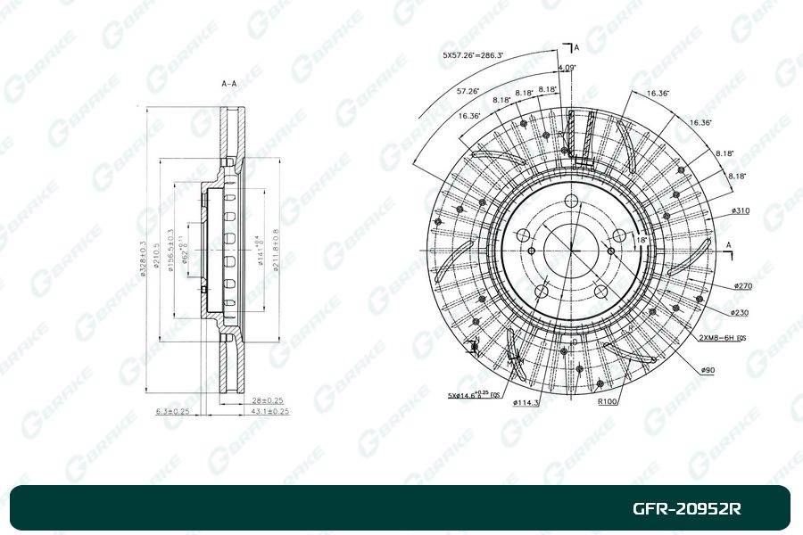Диск тормозной перфорированный вентилируемый G-brake GFR-20952R правый