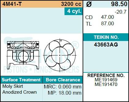 Поршень двигателя TEIKIN 43663AG STD (4шт/упак)