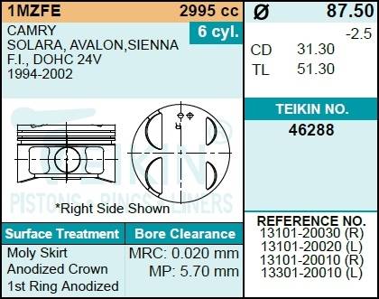 Поршень двигателя TEIKIN 46288 STD (6шт/упак)