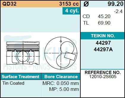 Поршень двигателя TEIKIN 44297 0.50 (4шт/упак)
