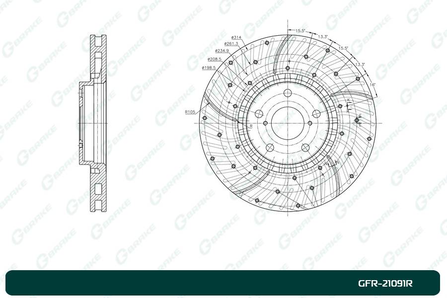 Диск тормозной перфорированный вентилируемый G-brake GFR-21091R правый