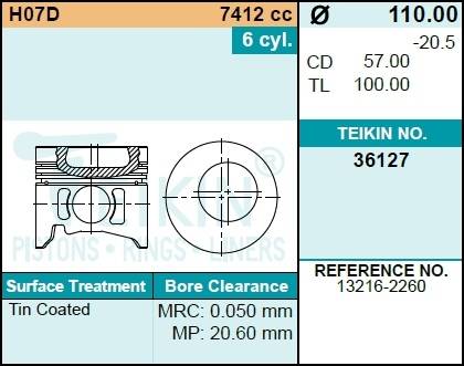 Поршень двигателя TEIKIN 36127 STD (6шт/упак)