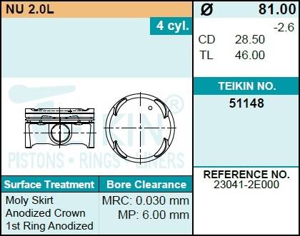 Поршень двигателя TEIKIN 51148 STD (4шт/упак)
