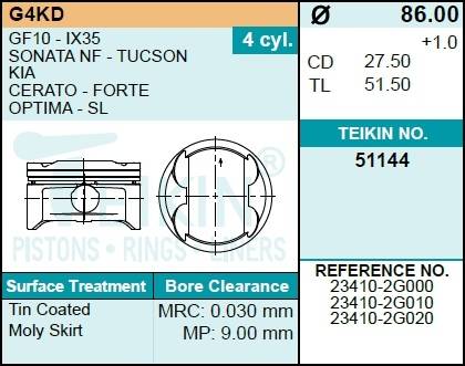 Поршень двигателя TEIKIN 51144 STD (4шт/упак)