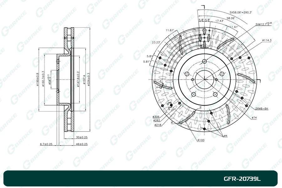 Диск тормозной перфорированный вентилируемый G-brake GFR-20739L левый