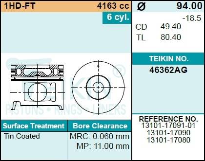 Поршень двигателя TEIKIN 46362AG 0.50 (6шт/упак)