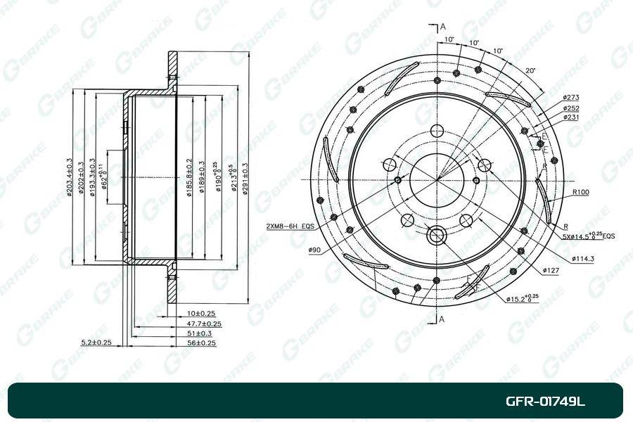 Диск тормозной перфорированный G-brake GFR-01749L левый