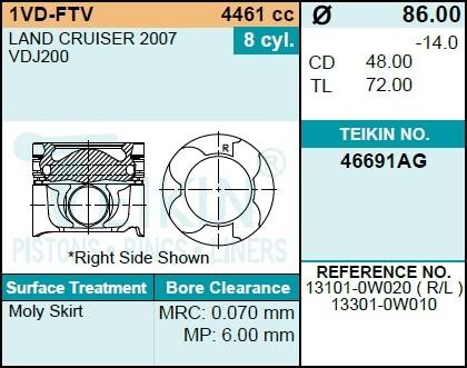 Поршень двигателя TEIKIN 46691AG 0.50 (8шт/упак)