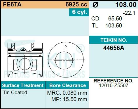 Поршень двигателя TEIKIN 44656A STD (6шт/упак)