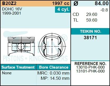 Поршень двигателя TEIKIN 38171 0.50 (4шт/упак)