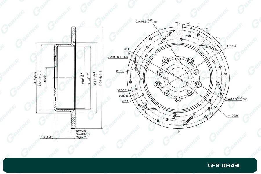 Диск тормозной перфорированный G-brake GFR-01349L левый