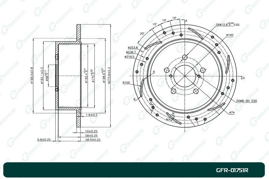 Диск тормозной перфорированный G-brake GFR-01751R правый