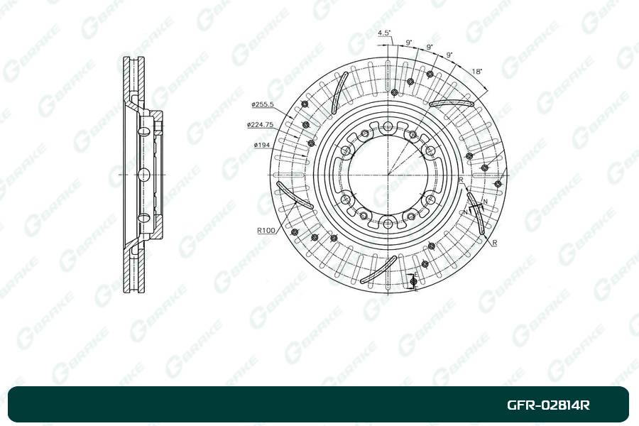 Диск тормозной перфорированный вентилируемый G-brake GFR-02814R правый