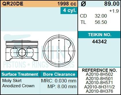 Поршень двигателя TEIKIN 44342 0.50 (4шт/упак)