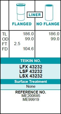 Гильза блока цилиндров TEIKIN LSX43232 (4шт/упак) не хонингованная