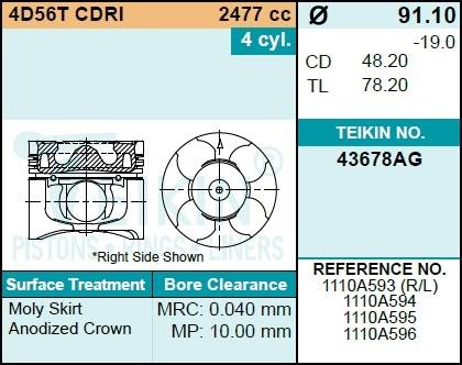 Поршень двигателя TEIKIN 43678AG STD (4шт/упак)