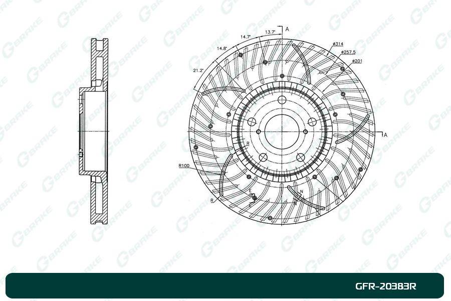 Диск тормозной перфорированный вентилируемый G-brake GFR-20383R правый