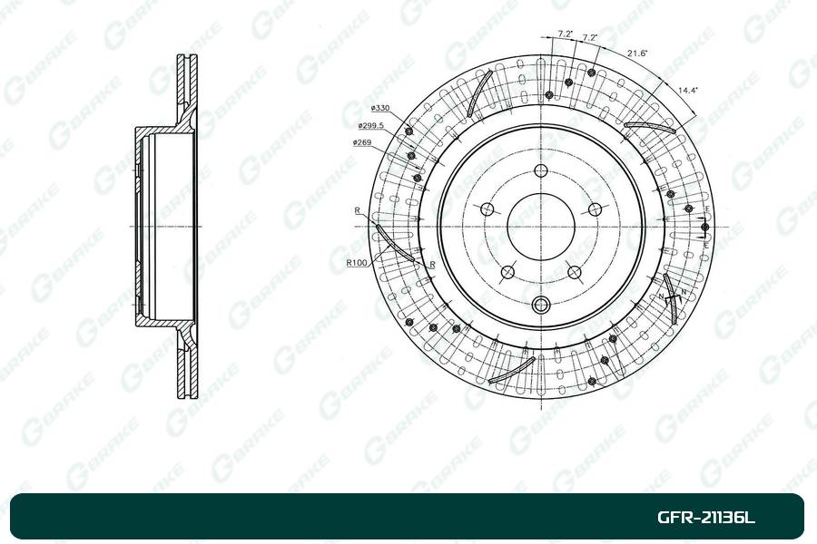 Диск тормозной перфорированный вентилируемый G-brake GFR-21136L левый