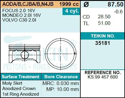 Поршень двигателя TEIKIN 35181 STD (4шт/упак)