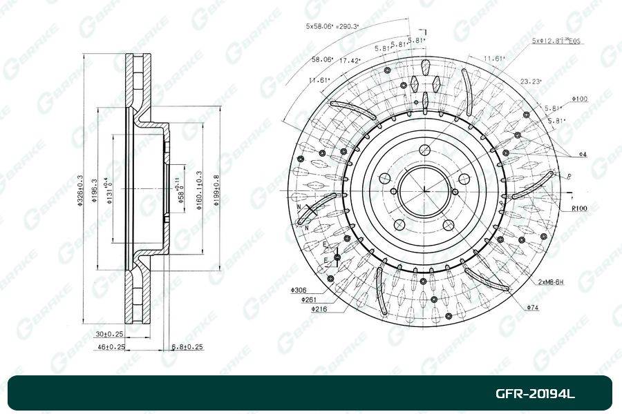 Диск тормозной перфорированный вентилируемый G-brake GFR-20194L левый