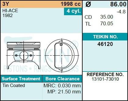Поршень двигателя TEIKIN 46120 0.50 (4шт/упак)