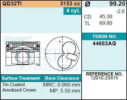 Поршень двигателя TEIKIN 44683AG STD (4шт/упак)