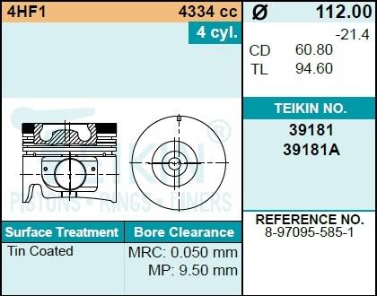 Поршень двигателя TEIKIN 39181 0.50 (4шт/упак)
