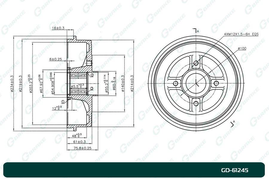 Барабан тормозной G-brake  GD-61245 с подшипником и кольцом ABS
