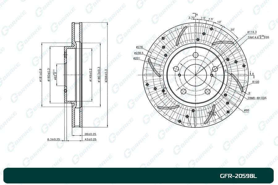 Диск тормозной перфорированный вентилируемый G-brake GFR-20598L левый