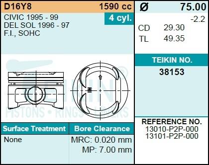 Поршень двигателя TEIKIN 38153 0.50 (4шт/упак)