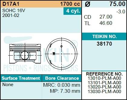 Поршень двигателя TEIKIN 38170 0.50 (4шт/упак)