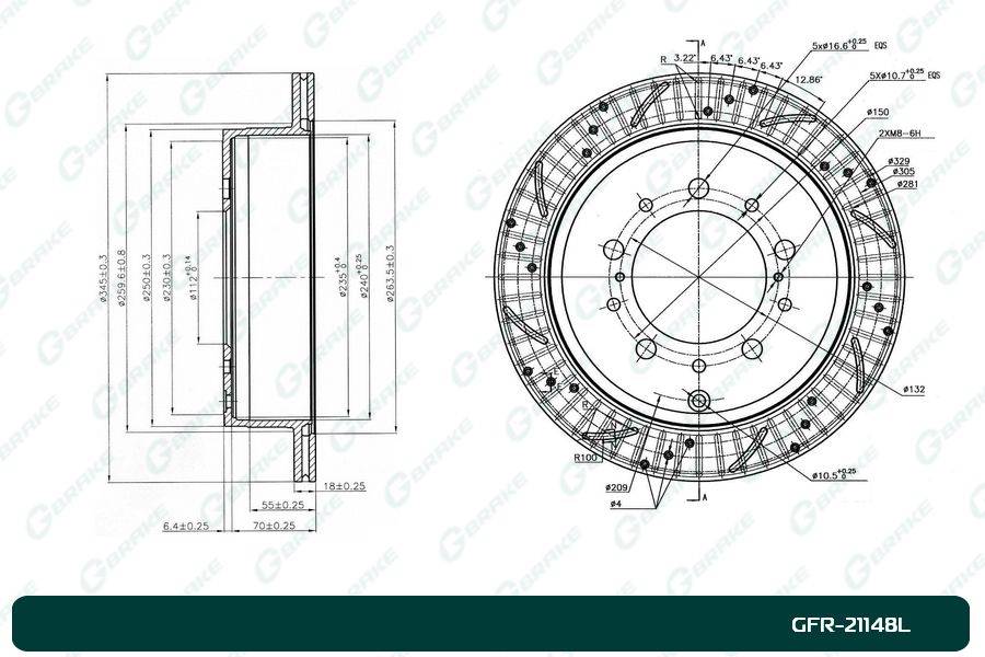 Диск тормозной перфорированный вентилируемый G-brake GFR-21148L левый