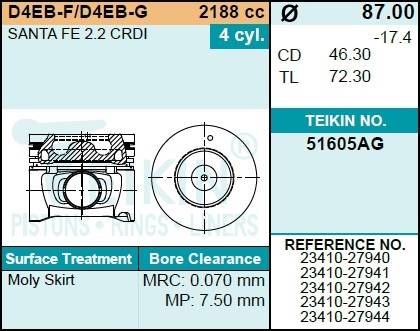 Поршень двигателя TEIKIN 51605AG 0.50 (4шт/упак)