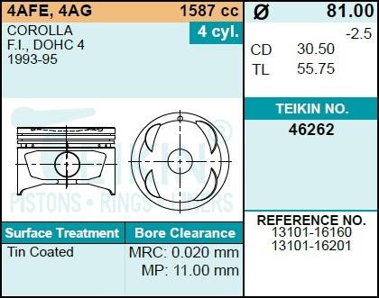 Поршень двигателя TEIKIN 46262 STD (4шт/упак)
