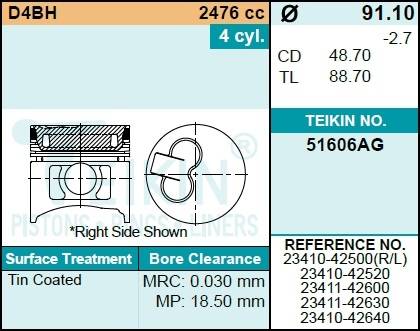 Поршень двигателя TEIKIN 51606AG 0.50 (4шт/упак)