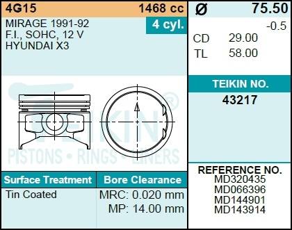 Поршень двигателя TEIKIN 43217 0.50 (4шт/упак)