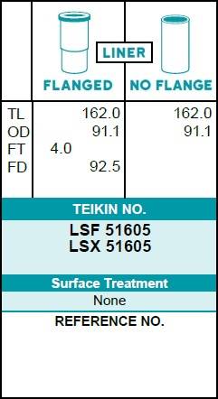 Гильза блока цилиндров TEIKIN LSX51605 (4шт/упак) не хонингованная