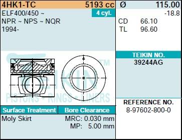 Поршень двигателя TEIKIN 39244AG STD (4шт/упак)