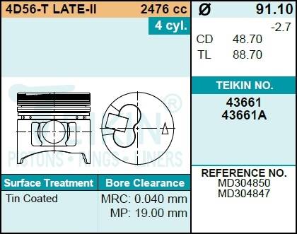 Поршень двигателя TEIKIN 43661 0.50 (4шт/упак)