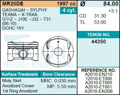 Поршень двигателя TEIKIN 44350 0.50 (4шт/упак)
