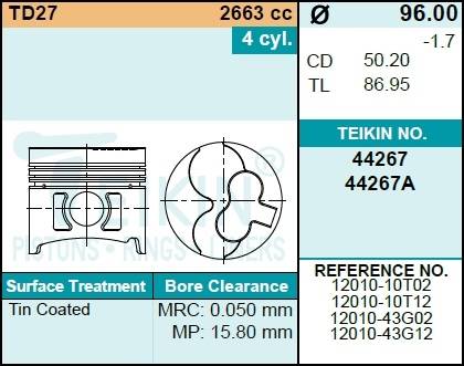 Поршень двигателя TEIKIN 44267A 0.50 (4шт/упак)